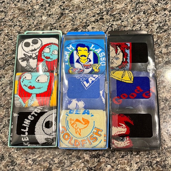 Bioworld Other - New set of 3 box sets Bioworld men’s socks sets Chucky, Tim burton, & Ted Lasso